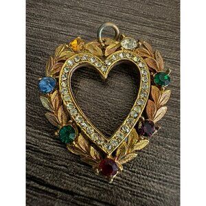 Vintage Gold Tone & Rhinestone “Dearest” Heart Shaped Pendant